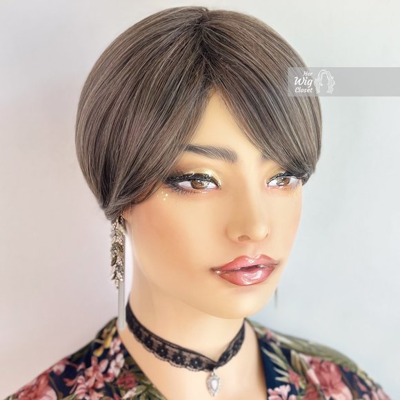 Grey Mocha Straight Bob Wig | Her Wig Closet | Betty - Picture 1 of 8